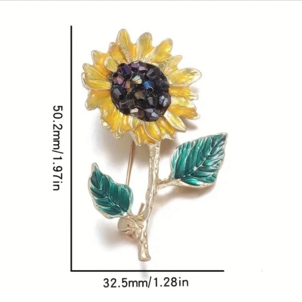 Sunflower Brooch with Green Leaves - Picture 4 of 5